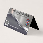 Barber Pole Logo | QR-code | Metaalglansmachine Visitekaartje (Voorkant)