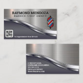 Barber Pole Logo | QR-code | Metaalglansmachine Visitekaartje (Voorkant / Achterkant)