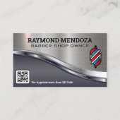 Barber Pole Logo | QR-code | Metaalglansmachine Visitekaartje (Voorkant)