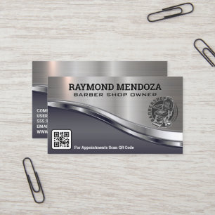Barber Pole Logo   QR Code   Metallic Sleek Visitekaartje