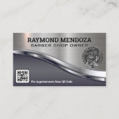 Barber Pole Logo | QR Code | Metallic Sleek Visitekaartje (Voorkant)
