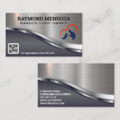 Barber Pole Logo | QR-code | Schaar- en bedrijfsau Visitekaartje (Voorkant / Achterkant)