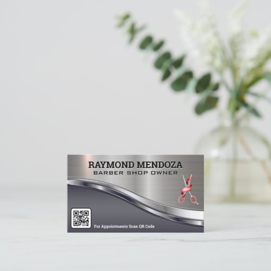 Barber Pole Logo | QR-code | Schaar Visitekaartje (Staand voorkant)