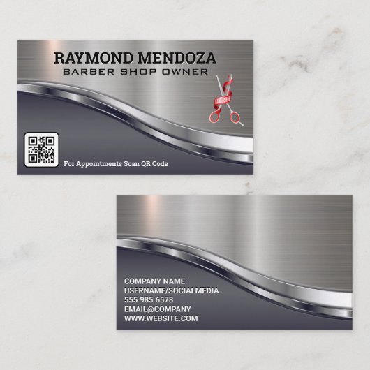 Barber Pole Logo | QR-code | Schaar Visitekaartje (Voorkant / Achterkant)