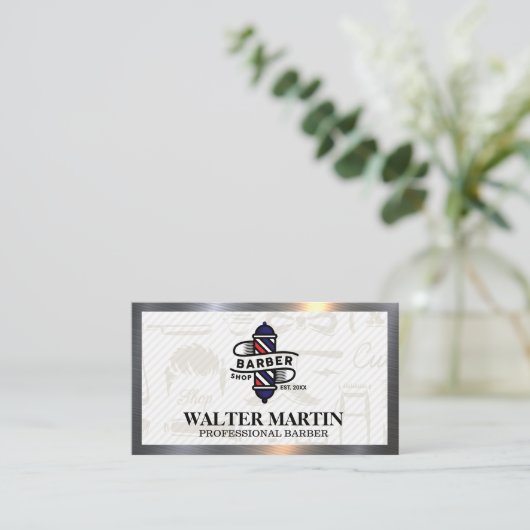 Barber Pole Logo | Stijlvol Metaal Visitekaartje (Staand voorkant)