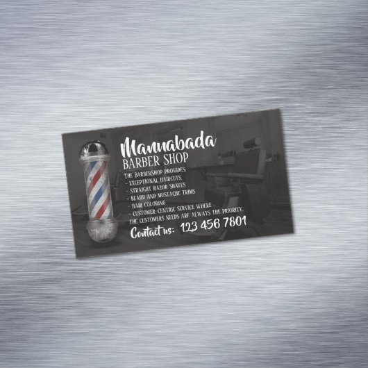 Barber pole logo's supply shop aangepaste foto magnetisch visitekaartje (Voorbeeld)