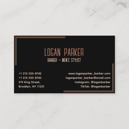 Barber Pole Razor Scissors Black Rose Gold Visitekaartje (Achterkant)