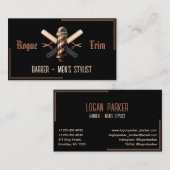 Barber Pole Razor Scissors Black Rose Gold Visitekaartje (Voorkant / Achterkant)