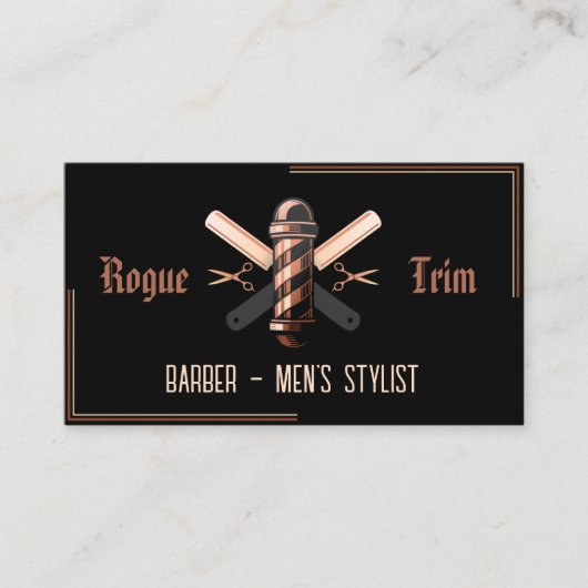 Barber Pole Razor Scissors Black Rose Gold Visitekaartje (Voorkant)
