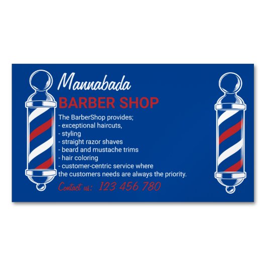 Barber Pole Salon Blue Navy Magnetisch Visitekaartje (Voorkant)