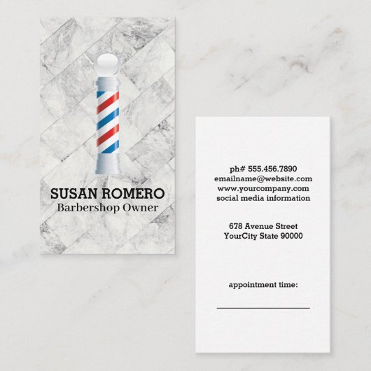 Barber Pole Snoep gestreept Afsprakenkaartje (Voorkant / Achterkant)