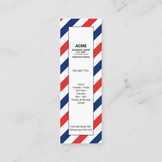 Barber Pole Stripes Blue Red Classic Mini Visitekaartje (Achterkant)