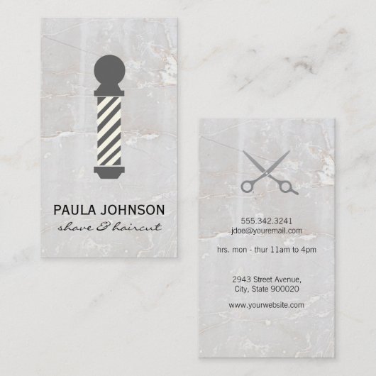 Barber Pole | Witte steen | Schaar Visitekaartje (Voorkant / Achterkant)