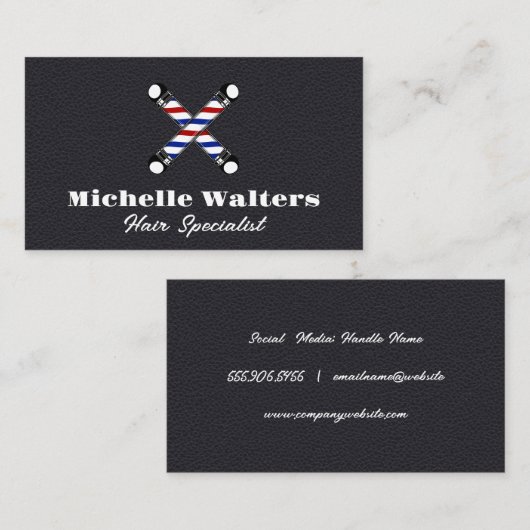 Barber Poles Logo | Ledertextiel Visitekaartje (Voorkant / Achterkant)