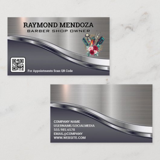 Barber Pool en Gereedschap / Bloemen Logo Visitekaartje (Voorkant / Achterkant)