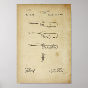 Barber Razor Antiek Patent Poster Old LooK