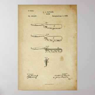 Barber Razor Antiek Patent Poster Old LooK