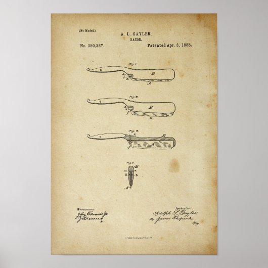 Barber Razor Antiek Patent Poster Old LooK (Voorkant)