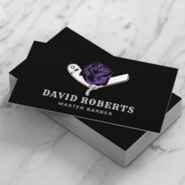 Barber Razor en Paars Roos Barbershop Black Hair Visitekaartje
