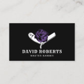 Barber Razor en Paars Roos Barbershop Black Hair Visitekaartje (Voorkant)