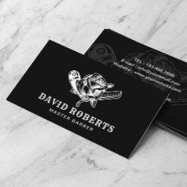 Barber Razor en Roos Logo Barbershop Black Visitekaartje