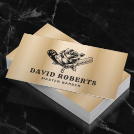 Barber Razor en Roos Logo Barbershop Gold Hair Visitekaartje
