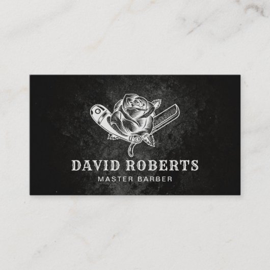 Barber Razor en Roos Logo Barbershop Hair Dark Klantenkaartje (Voorkant)