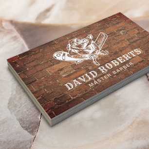Barber Razor en Roos Logo Barbershop Red Brick Hai Visitekaartje