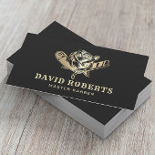 Barber Razor en Roos Logo Black Gold Barbershop Visitekaartje