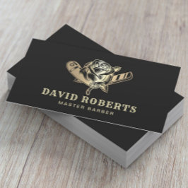 Barber Razor en Roos Logo Black Gold Barbershop Visitekaartje