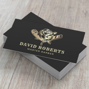 Barber Razor en Roos Logo Black Gold Barbershop Visitekaartje