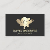 Barber Razor en Roos Logo Black Gold Barbershop Visitekaartje (Voorkant)