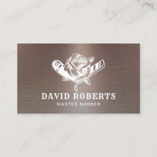 Barber Razor en Roos Logo Cool Copper Barbershop Visitekaartje (Voorkant)