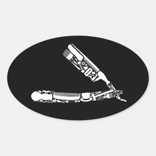 barber razor iconen ovale sticker (Voorkant)