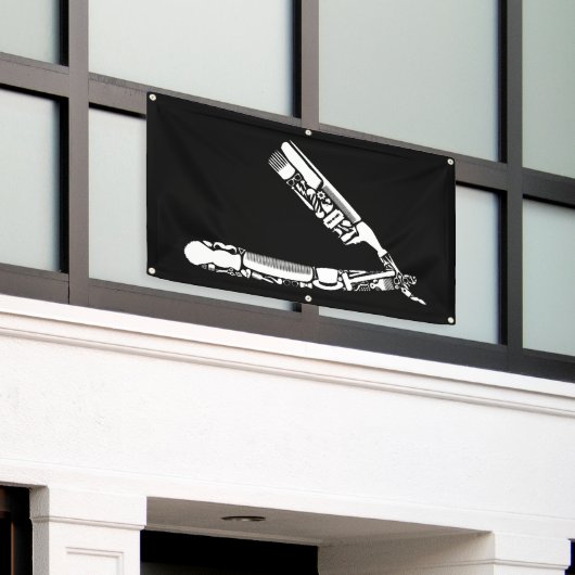 barber razor iconen spandoek (Buitenkant Gebouw)