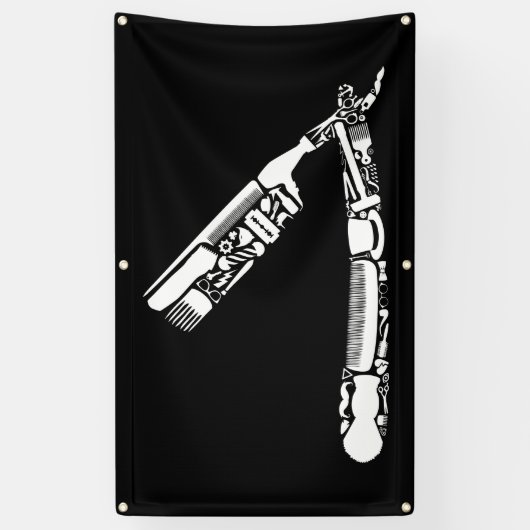 barber razor iconen spandoek (Verticaal)