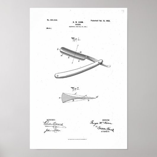 Barber Razor Patent Poster Print Artwork (Voorkant)