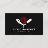 Barber Razor & Red Rose Barbershop Black Hair Visitekaartje (Voorkant)