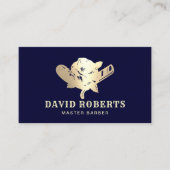 Barber Razor & Roos Logo Navy & Gold Barbershop Visitekaartje (Voorkant)