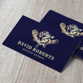 Barber Razor & Roos Logo Navy & Gold Barbershop Visitekaartje