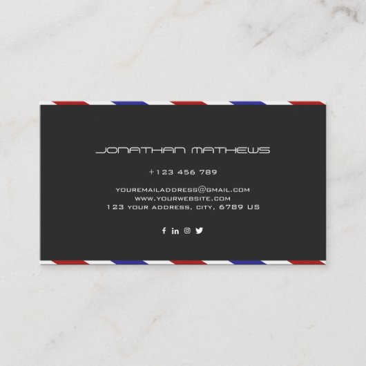 Barber Red White Blue Horizontal Personalized  Visitekaartje (Voorkant)
