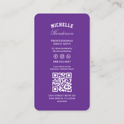 Barber Royal Paarse Barbershop Schaar Modern Visitekaartje (Achterkant)