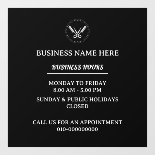 Barber Salon Business Uours Store openingstijden Raamsticker (Vel)