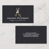 Barber Schaar en lint | zwart leder Visitekaartje (Voorkant / Achterkant)