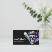 Barber schedel Barbershop Haar Stylist Modern Zwar Visitekaartje (Staand voorkant)
