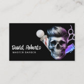 Barber schedel Barbershop Haar Stylist Modern Zwar Visitekaartje (Voorkant)