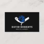 Barber scheermes & blauw Roos kapperszaak zwart ha Visitekaartje (Voorkant)