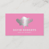 Barber Scheermes & Roos Logo Roze & zilver Barbers Visitekaartje (Voorkant)