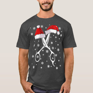 Barber Scissor Santa Hat Funny Barbershop Christma T-shirt