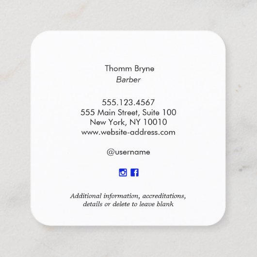 Barber Scissors Black Emblem Square Visitekaartje (Achterkant)